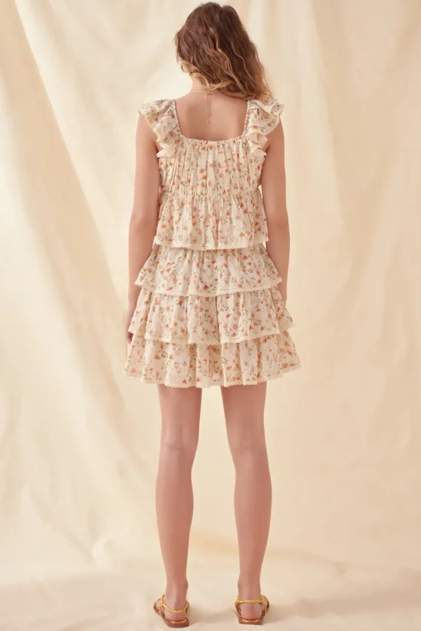 FREE THE ROSES Matching Sets*- Ruffle Sleeve Sweetheart Neckline Top IVORYMULTI