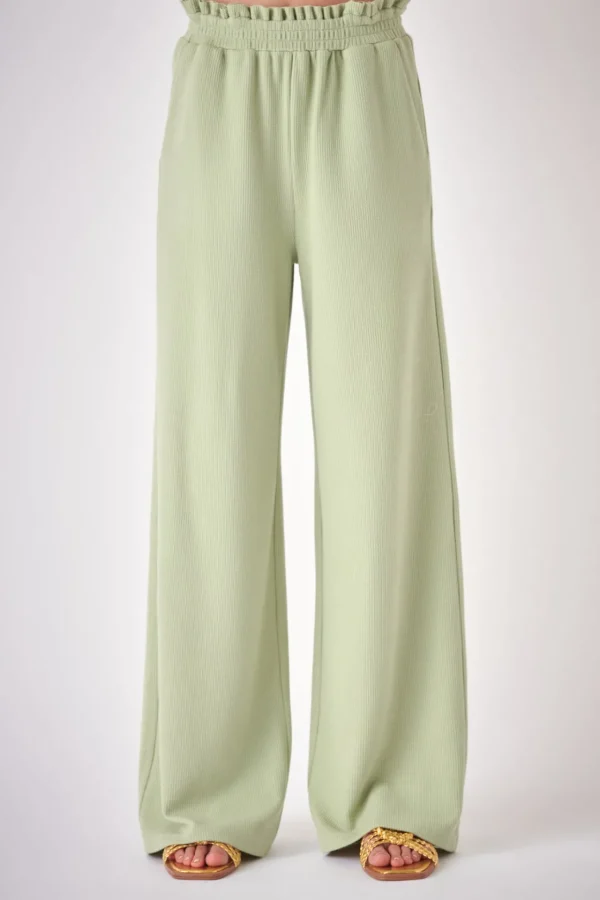 FREE THE ROSES Pants | Tops*- Ruffled Wide Knit Pants GREEN