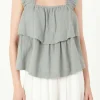 FREE THE ROSES Tops*- Ruffled Straps with Tiered Top DUSTYGREEN