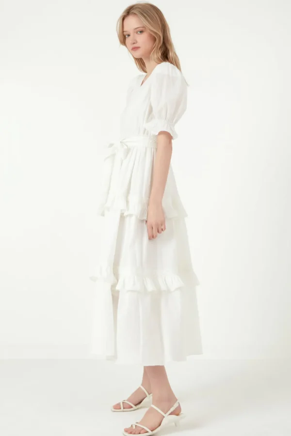 FREE THE ROSES Lace Dresses | White Dresses*- Ruffled Lace Trim Duster Maxi Dress WHITE