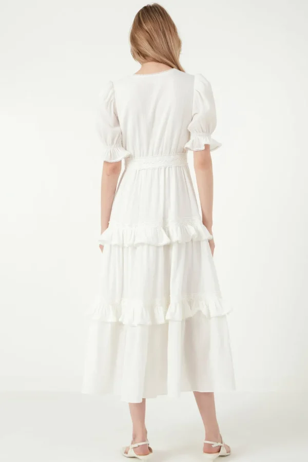 FREE THE ROSES Lace Dresses | White Dresses*- Ruffled Lace Trim Duster Maxi Dress WHITE