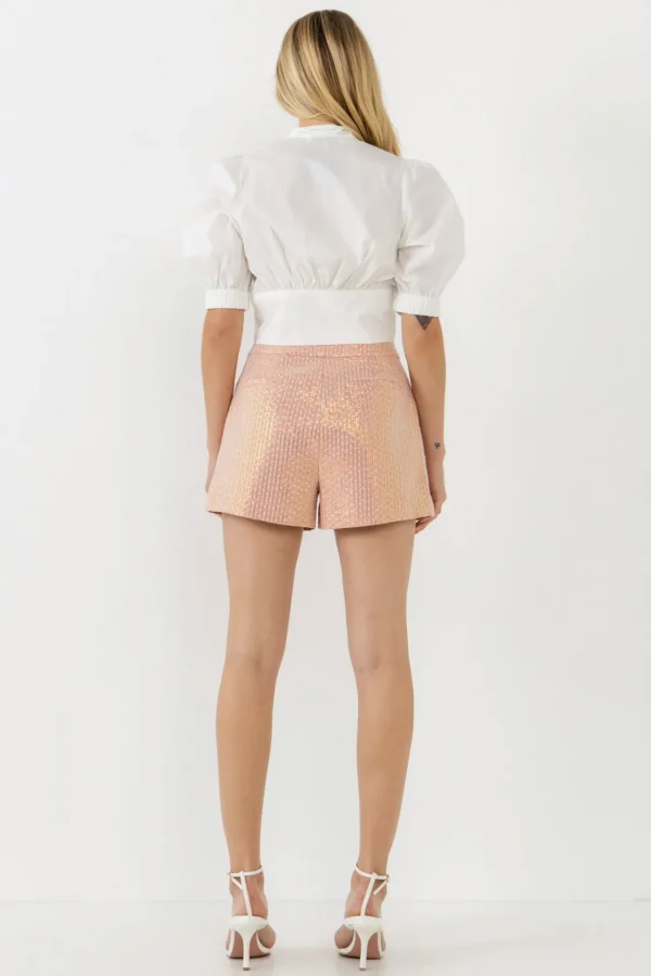 FREE THE ROSES Shorts & Skorts | Tops*- Sequins Embroidered Shorts TANGERINE