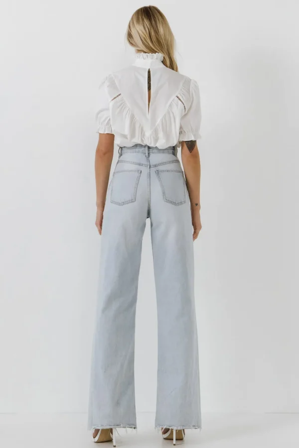 FREE THE ROSES Shirts & Blouses | Tops*- Short Sleeve Lace Yoke Blouse WHITE