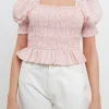 FREE THE ROSES Tops*- Smocked Top DUSTYPINK