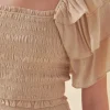 FREE THE ROSES Tops*- Smocked Ruffled Top BEIGE