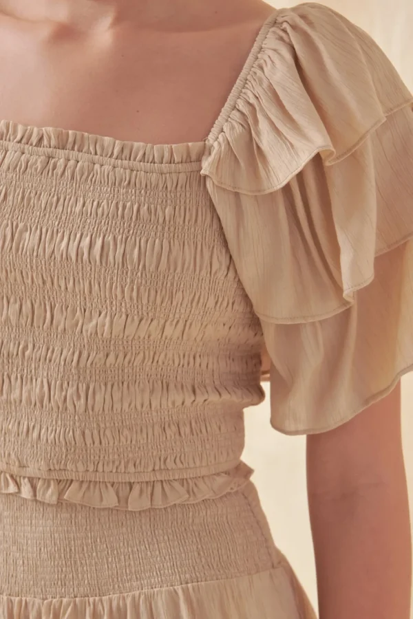 FREE THE ROSES Tops*- Smocked Ruffled Top BEIGE