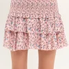FREE THE ROSES Skirts | Tops*- Smocked Textured Floral Tiered Mini Skirt PINK