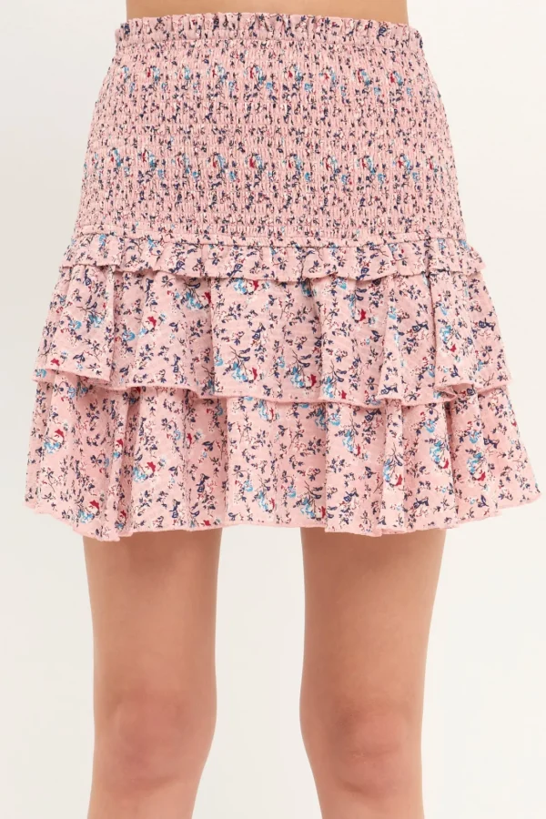 FREE THE ROSES Skirts | Tops*- Smocked Textured Floral Tiered Mini Skirt PINK