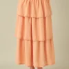 FREE THE ROSES Skirts*- Smocked Ruffle Tiered Skirt TANGERINE