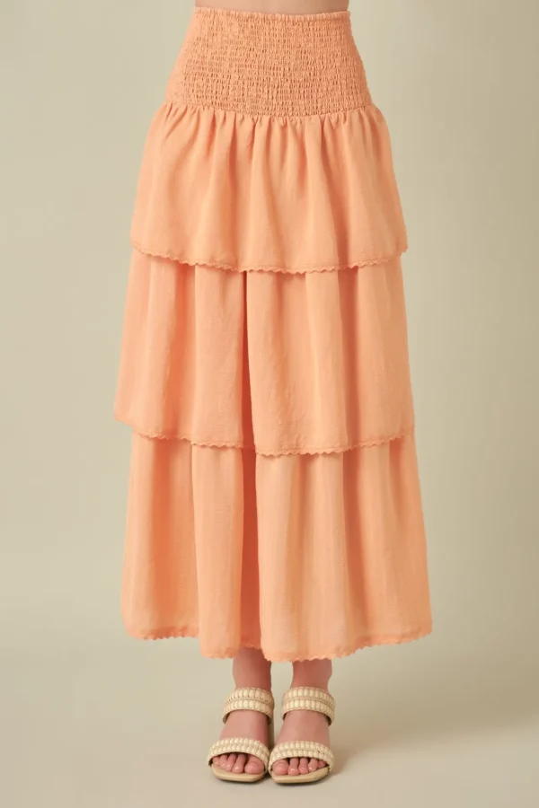 FREE THE ROSES Skirts*- Smocked Ruffle Tiered Skirt TANGERINE