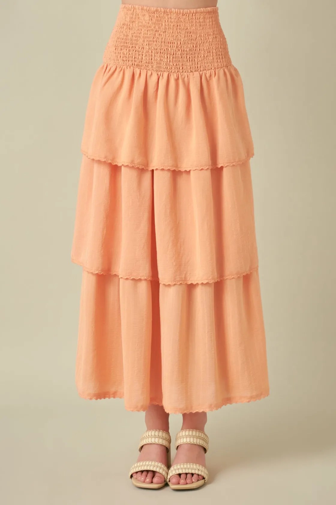 free_the_roses___smocked__0-7.webp FREE THE ROSES Skirts*- Smocked Ruffle Tiered Skirt TANGERINE