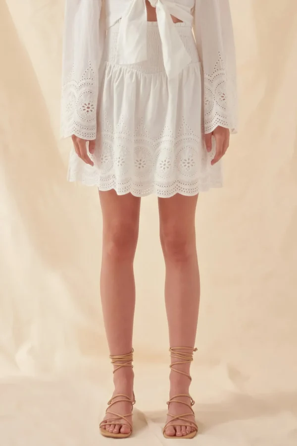 FREE THE ROSES Matching Sets | Skirts*- Smocked Waist Lace Skirt WHITE
