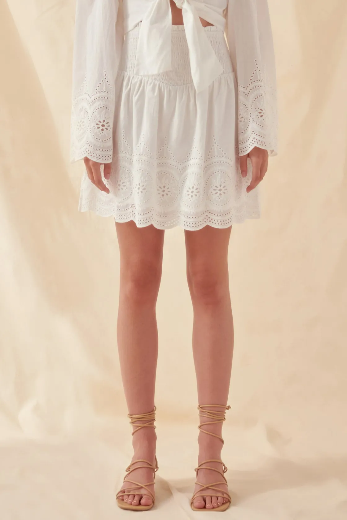 free_the_roses___smocked__0-8.webp FREE THE ROSES Matching Sets | Skirts*- Smocked Waist Lace Skirt WHITE