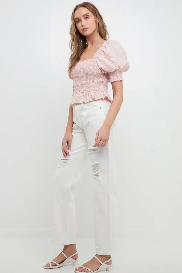 FREE THE ROSES Tops*- Smocked Top DUSTYPINK