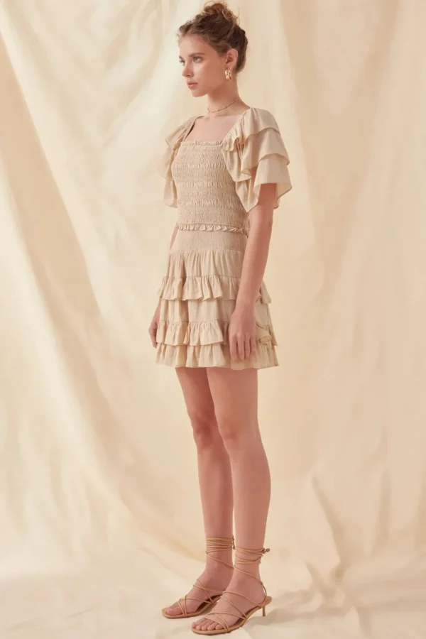 FREE THE ROSES Skirts | Tops*- Smocked Ruffled Mini Skirt BEIGE