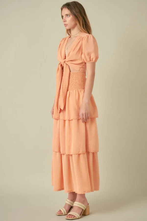 FREE THE ROSES Skirts*- Smocked Ruffle Tiered Skirt TANGERINE