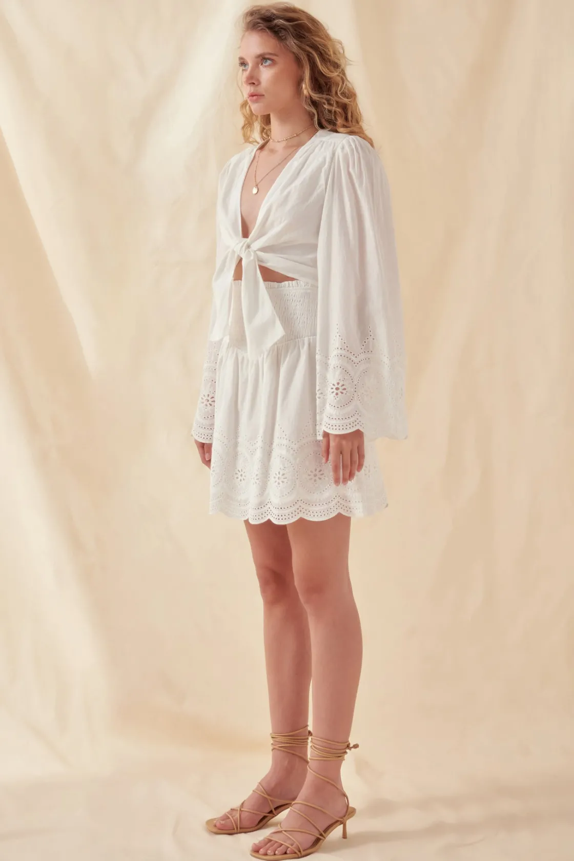 free_the_roses___smocked__1-8.webp FREE THE ROSES Matching Sets | Skirts*- Smocked Waist Lace Skirt WHITE