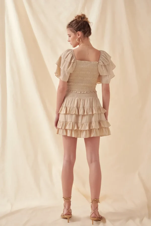 FREE THE ROSES Tops*- Smocked Ruffled Top BEIGE