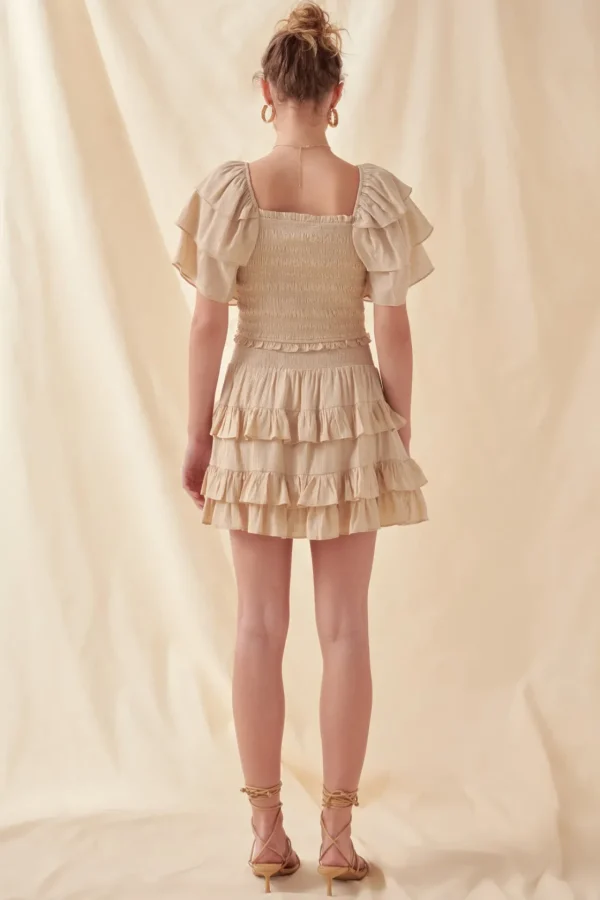 FREE THE ROSES Skirts | Tops*- Smocked Ruffled Mini Skirt BEIGE