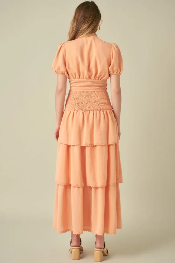 FREE THE ROSES Skirts*- Smocked Ruffle Tiered Skirt TANGERINE