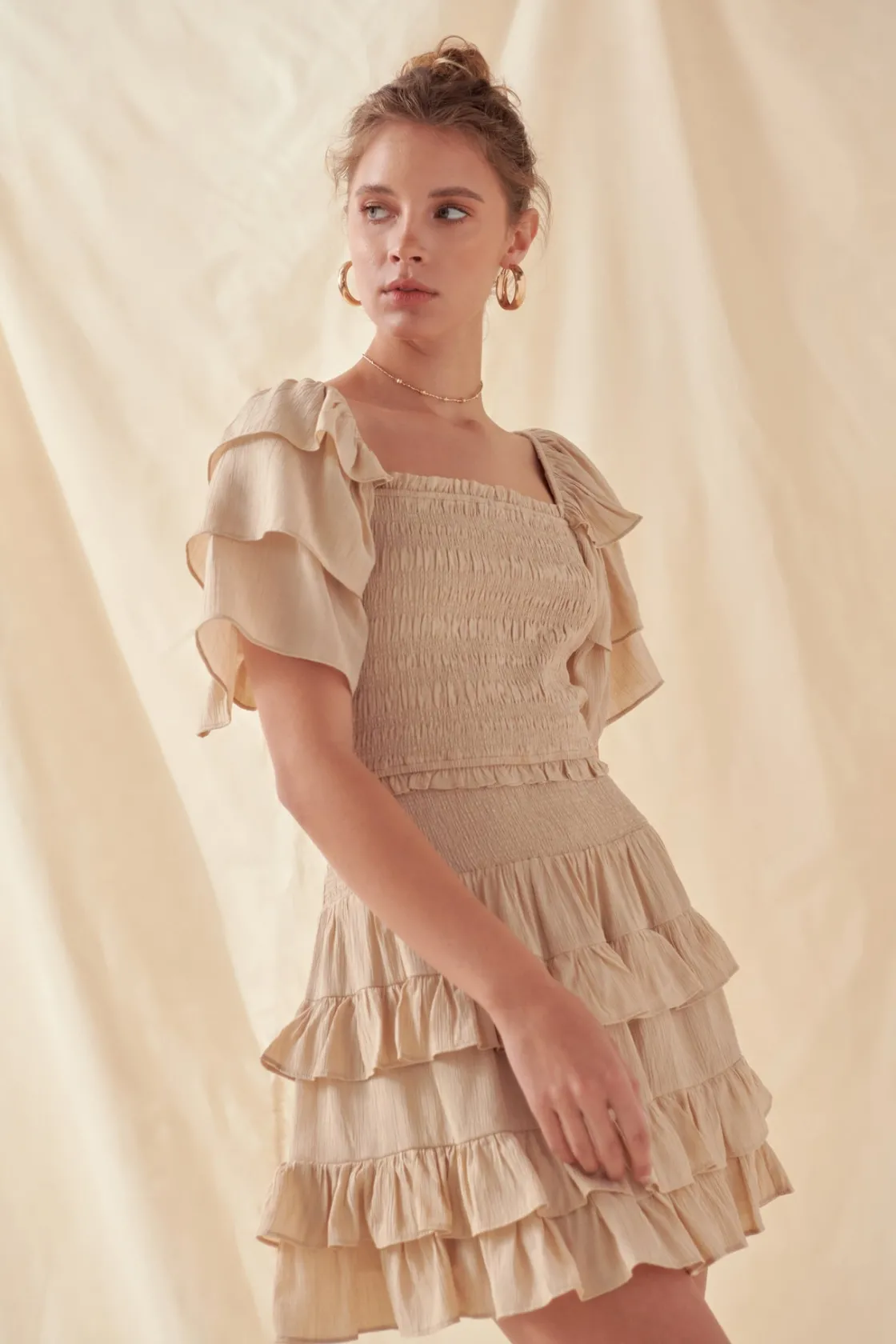 free_the_roses___smocked__3-1.webp FREE THE ROSES Tops*- Smocked Ruffled Top BEIGE