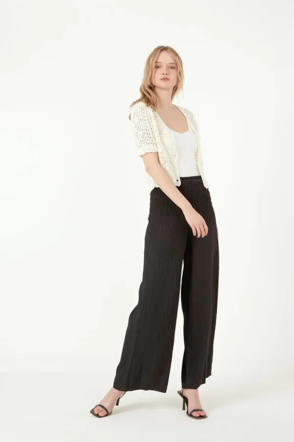 FREE THE ROSES Pants | Tops*- Smocked Detail Pants BLACK