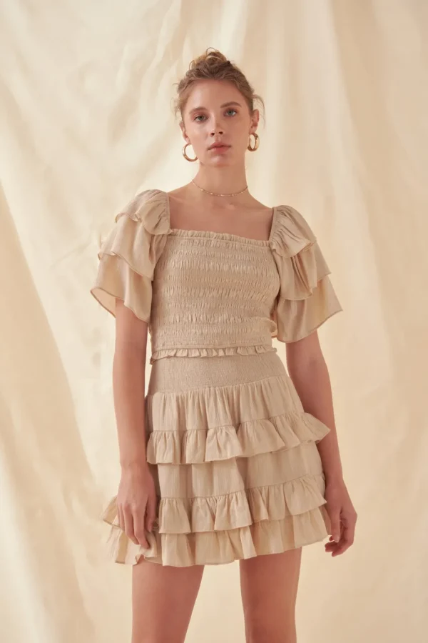 FREE THE ROSES Skirts | Tops*- Smocked Ruffled Mini Skirt BEIGE