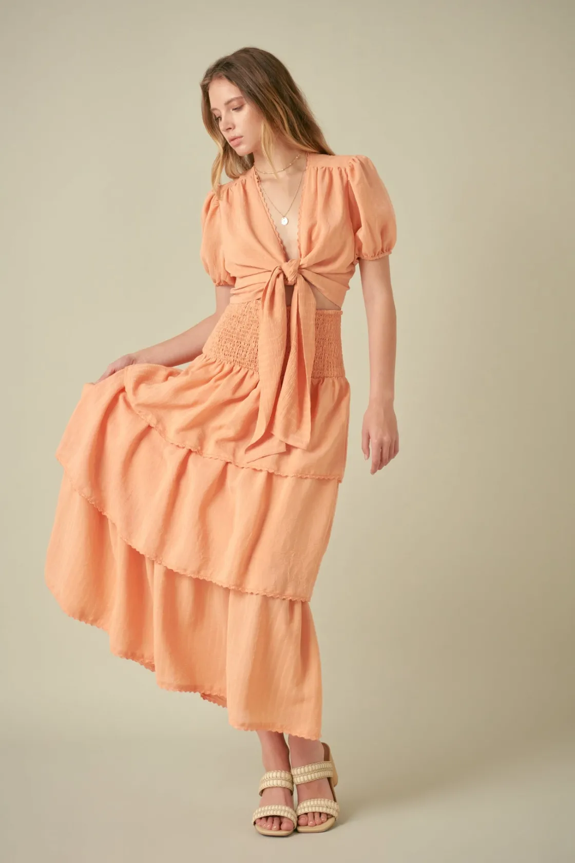 free_the_roses___smocked__3-6.webp FREE THE ROSES Skirts*- Smocked Ruffle Tiered Skirt TANGERINE