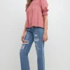 FREE THE ROSES Tops*- Smocking Yoke T-Shirt MAUVE