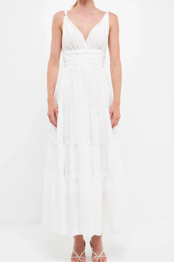 FREE THE ROSES White Dresses | Tops*- Strap Twist Ruffled Crinkled Maxi WHITE