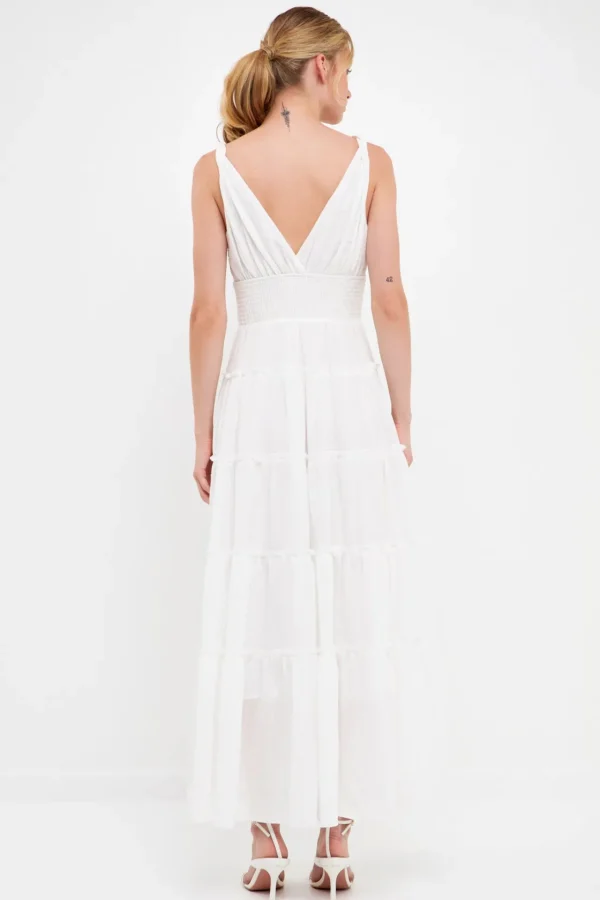 FREE THE ROSES White Dresses | Tops*- Strap Twist Ruffled Crinkled Maxi WHITE