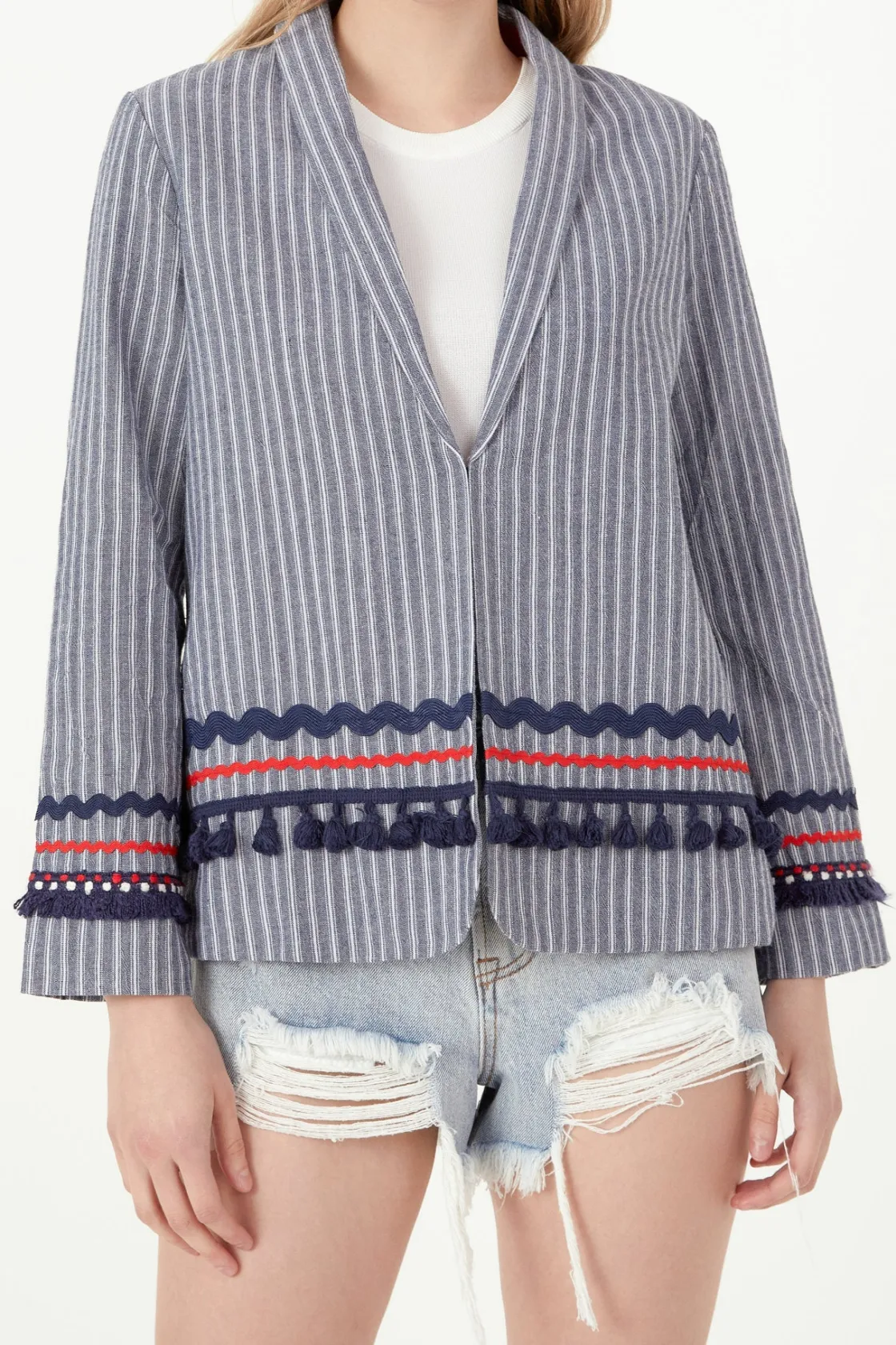 free_the_roses___striped__0-1.webp FREE THE ROSES Blazers | Tops*- Striped Trim Detail Blazer NAVY