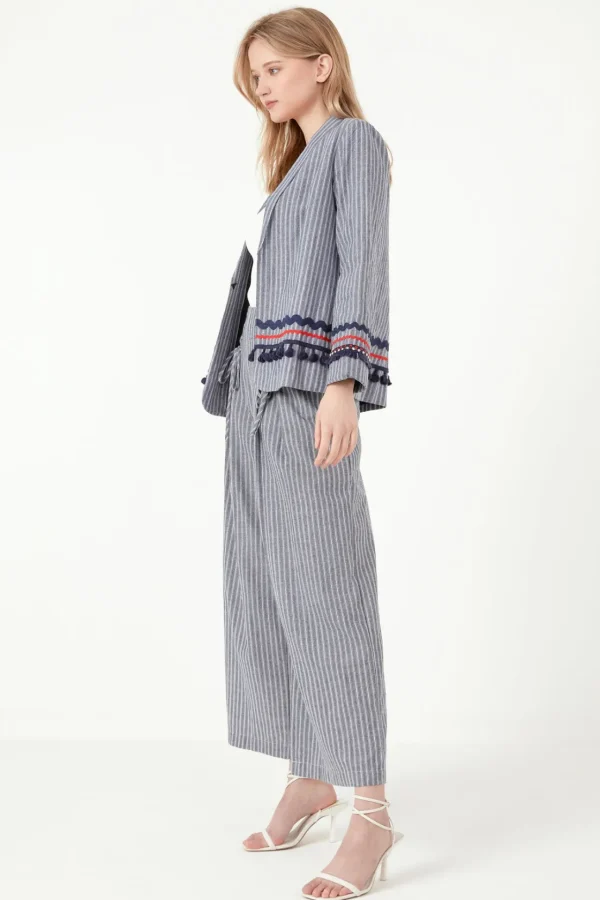 FREE THE ROSES Blazers | Tops*- Striped Trim Detail Blazer NAVY