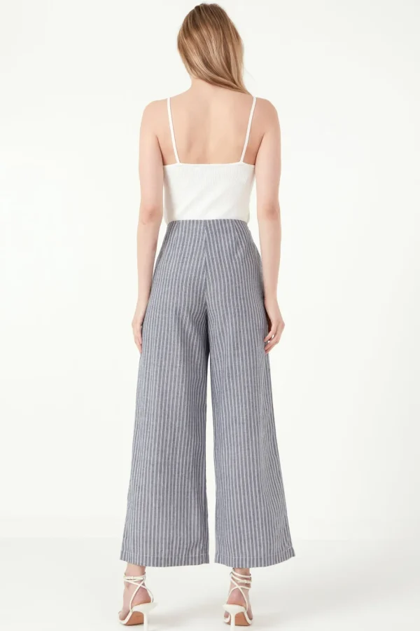 FREE THE ROSES Pants*- Striped Lace-up Pants NAVY