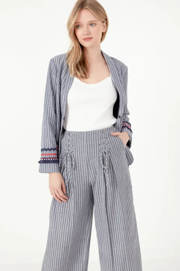 FREE THE ROSES Blazers | Tops*- Striped Trim Detail Blazer NAVY