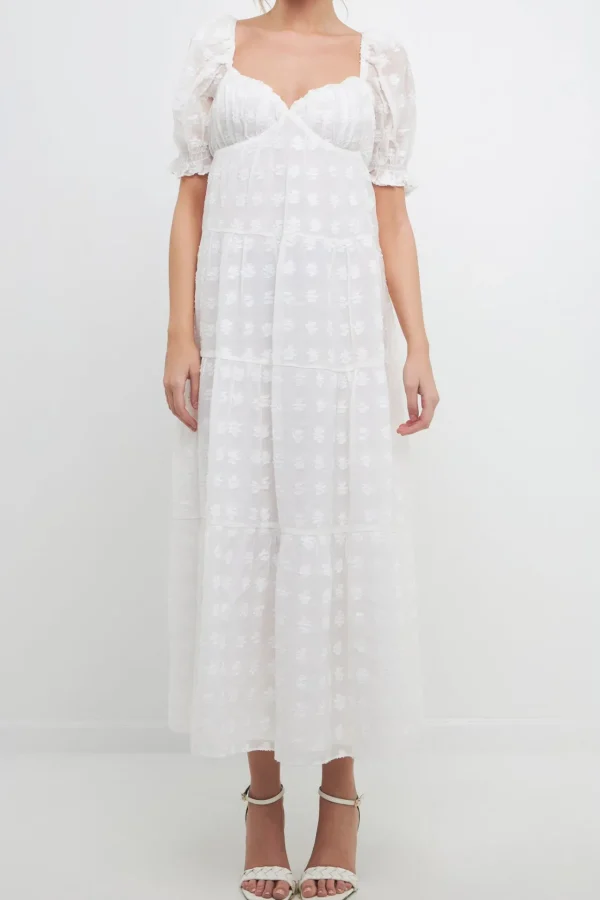 FREE THE ROSES White Dresses | Tops*- Sweetheart Tiered Short Sleeve Floral Maxi Dress WHITE