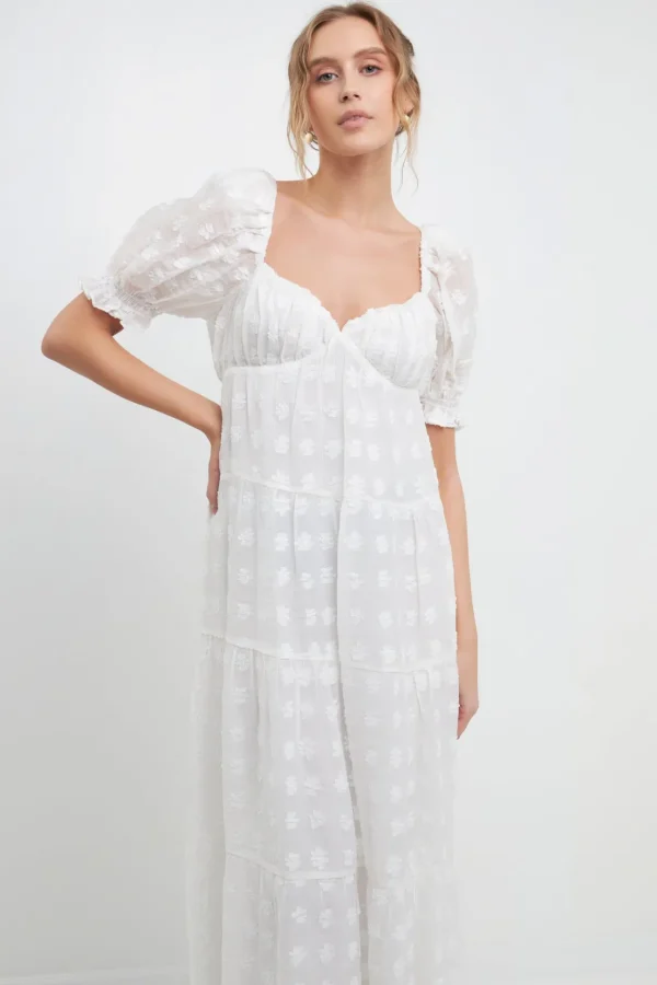 FREE THE ROSES White Dresses | Tops*- Sweetheart Tiered Short Sleeve Floral Maxi Dress WHITE