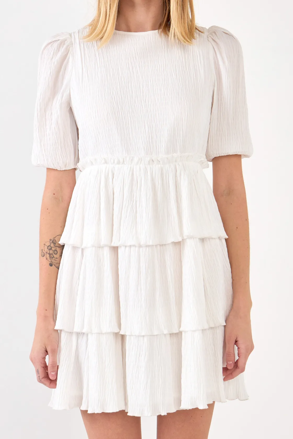 free_the_roses___texture__0-1.webp FREE THE ROSES White Dresses | Puff Sleeve*- Texture Tiered Dress WHITE