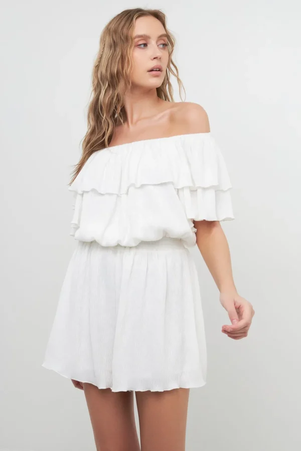 FREE THE ROSES Sweaters & Knits | Tops*- Texture Knit Ruffled Romper WHITE