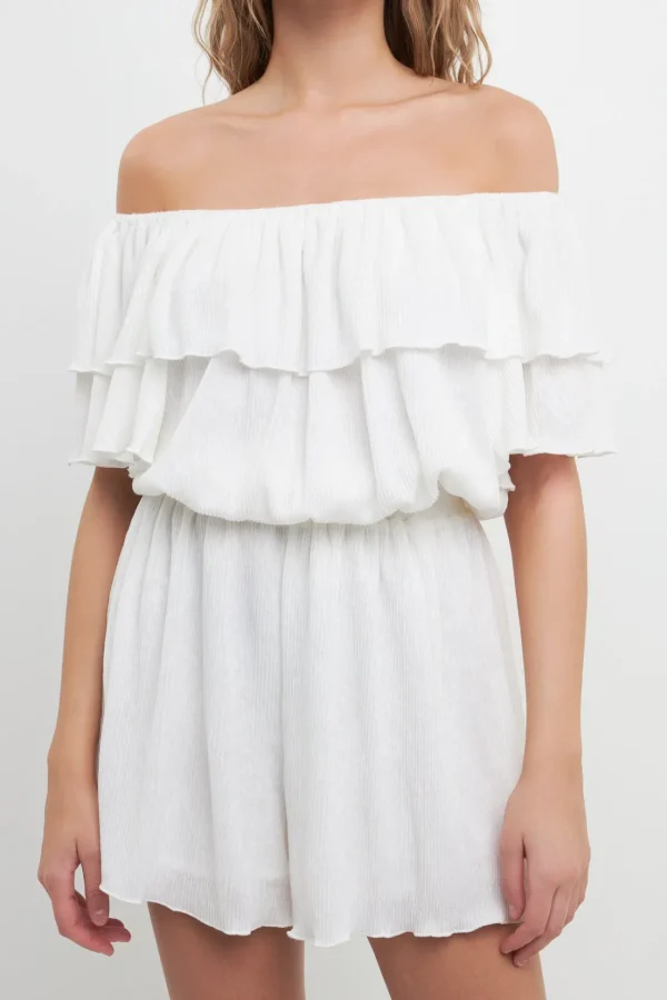 FREE THE ROSES Sweaters & Knits | Tops*- Texture Knit Ruffled Romper WHITE