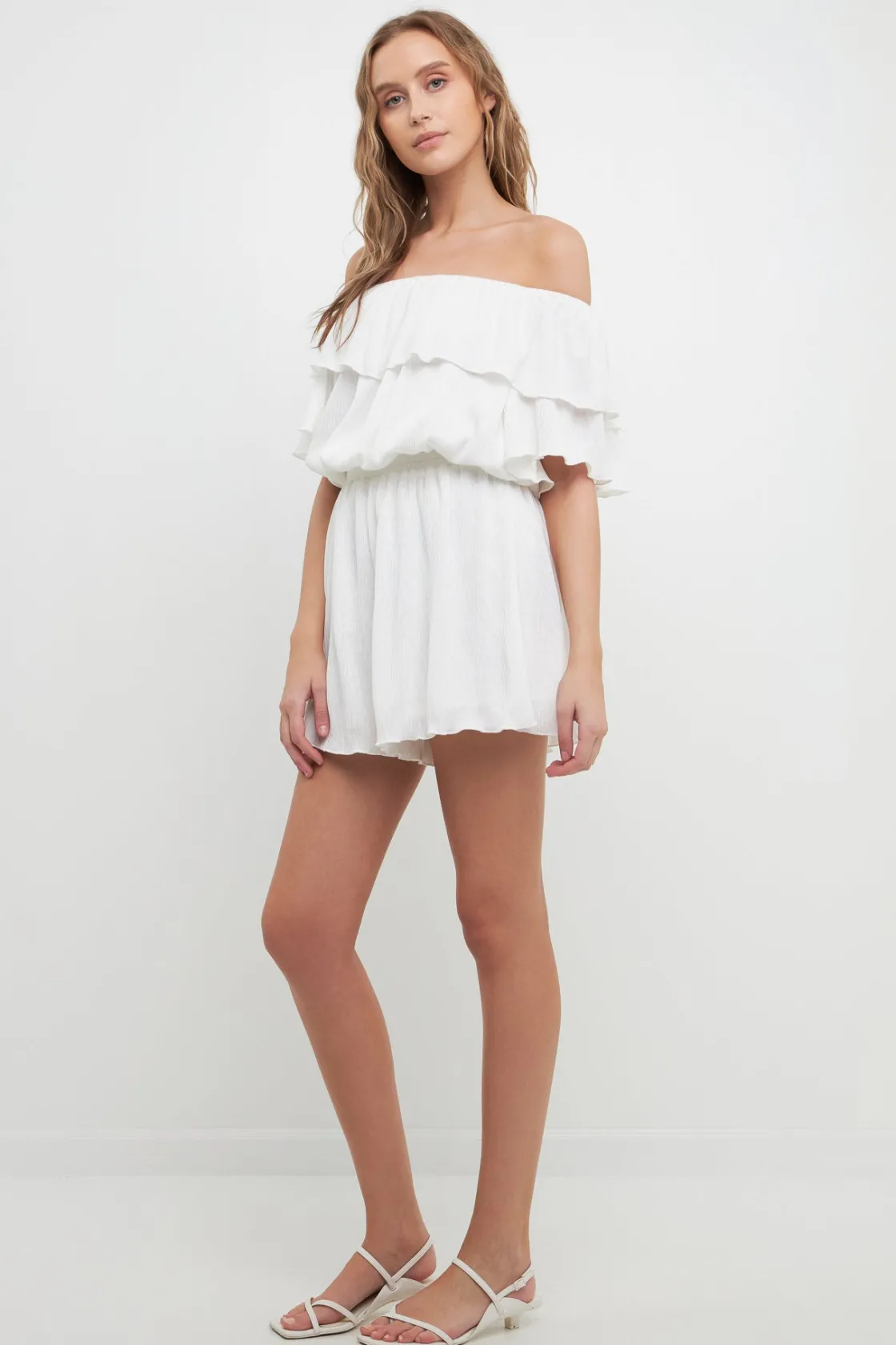 free_the_roses___texture__2.webp FREE THE ROSES Sweaters & Knits | Tops*- Texture Knit Ruffled Romper WHITE