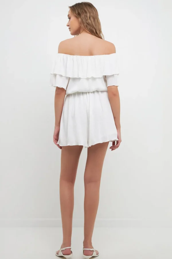 FREE THE ROSES Sweaters & Knits | Tops*- Texture Knit Ruffled Romper WHITE