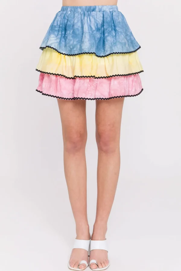 FREE THE ROSES Skirts*- Tie-Dye Color Block Mini Skirt MULTI