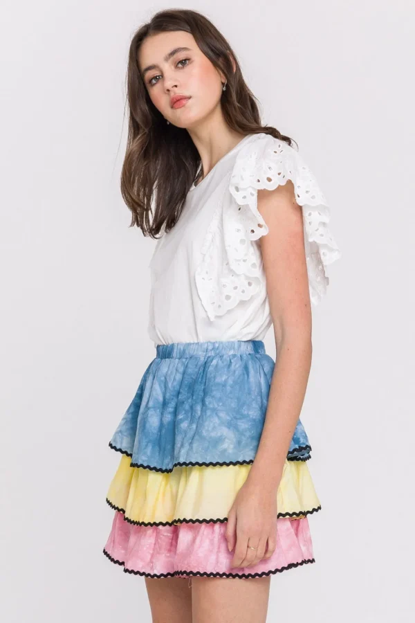 FREE THE ROSES Skirts*- Tie-Dye Color Block Mini Skirt MULTI