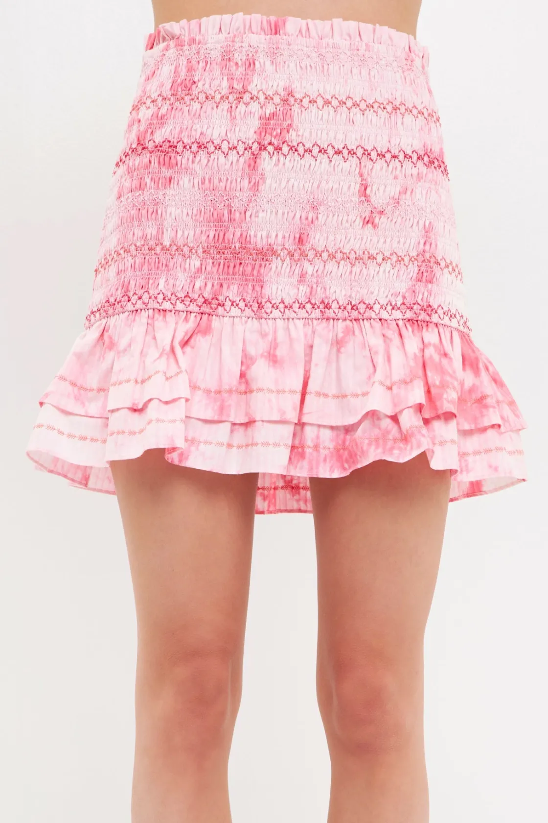 free_the_roses___tiedye_s_0-1.webp FREE THE ROSES Skirts | Tops*- Tie-dye Smocking Detail Mini Skirt PINKMULTI