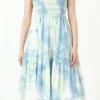 FREE THE ROSES Tops*- Tie-dye Smocked Detail Midi Dress MULTI