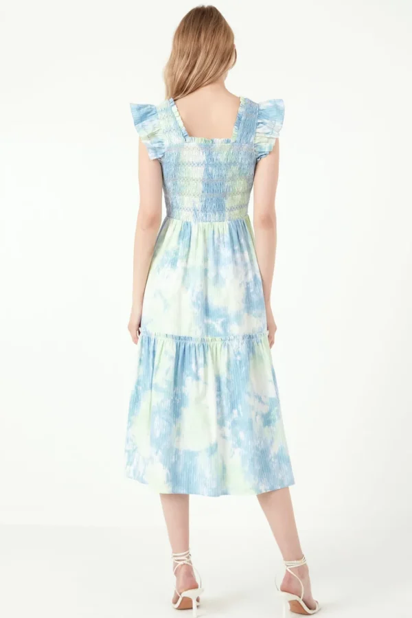 FREE THE ROSES Tops*- Tie-dye Smocked Detail Midi Dress MULTI
