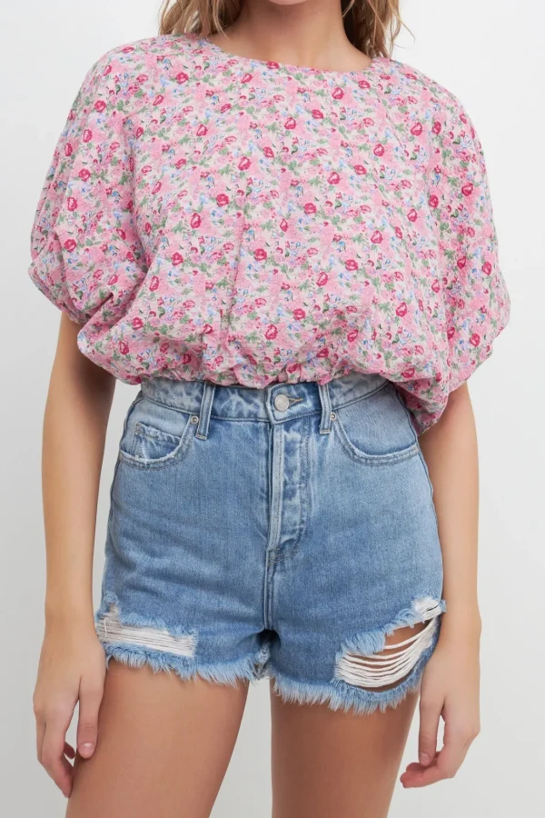 FREE THE ROSES Matching Sets*- Voluminous Crop Top PINKMULTI