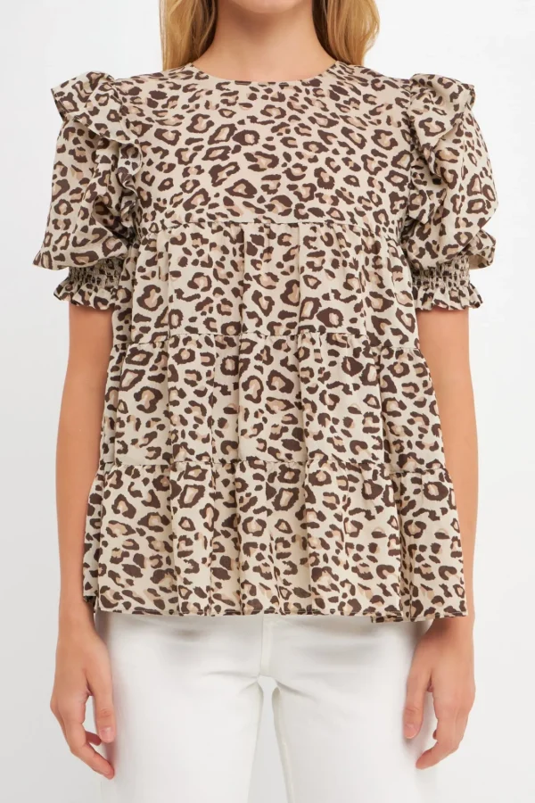 FREE THE ROSES Shirts & Blouses | Tops*- Animal Print Tiered Blouse BEIGECOMBO