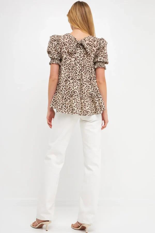 FREE THE ROSES Shirts & Blouses | Tops*- Animal Print Tiered Blouse BEIGECOMBO